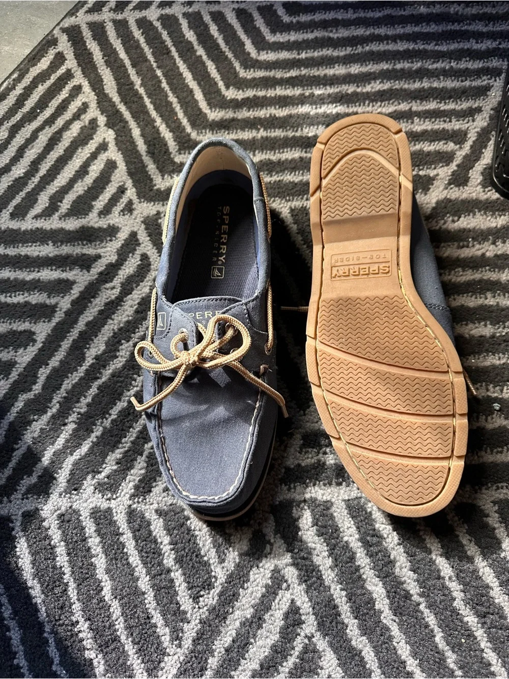 Sperry Gray Canvas Boat Shoes with Tan Laces